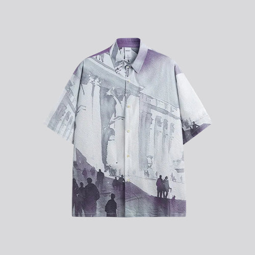Gallery Puckered Overshirt by Calton Brown, seersucker amethyst-print overshirt